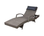 Gardeon Sun Lounge Wicker Lounger Outdoor Furniture Beach Armchair Adjustable Grey&Beige