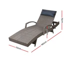 Gardeon Sun Lounge Wicker Lounger Outdoor Furniture Beach Armchair Adjustable Grey&Beige