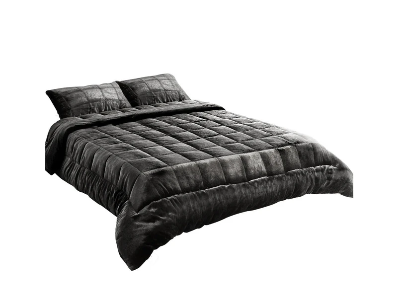 My Best Buy - Giselle Bedding Faux Mink Quilt Super King Charcoal - Plus Free 2 x Pillow Cases