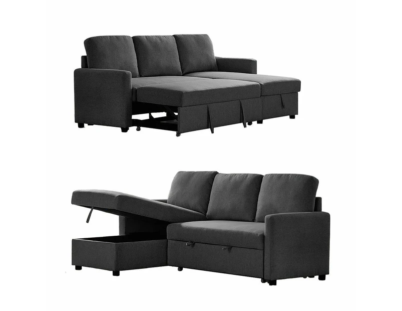 Foret 3 Seater Sofa Bed Modular Corner Pullout Lounge Storage Chaise Fabric Black