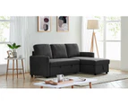 Foret 3 Seater Sofa Bed Modular Corner Pullout Lounge Storage Chaise Fabric Black