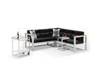 Outdoor Balmoral Outdoor Aluminium & Teak Lounge With Bar Cart & Side Table - Outdoor Aluminium Lounges - Charcoal with Textured Grey