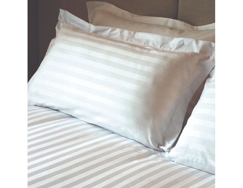 Jason Commercial Satin Stripe King Easy Care Pillow Case Tailored 50x90cm White