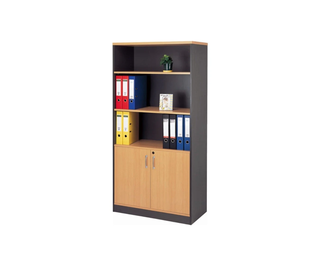 Mantone 2-Door High Bookcase  Office Storage Cabinet - Select Beech/Ironstone