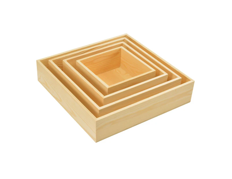 4Pcs 4 Sizes Wooden Square Box Modern Minimalist DIY Craft Pot for Case Rustic Vintage Desktop Storage Organizer Container Collectibles Home Decoration