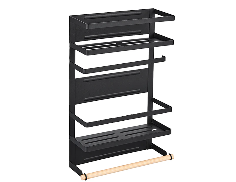 Viviendo Magnetic Fridge Storage Shelf with Paper Towel Holder Kitchen Spice Rack Organiser - Black