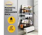 Viviendo Magnetic Fridge Storage Shelf with Paper Towel Holder Kitchen Spice Rack Organiser - Black