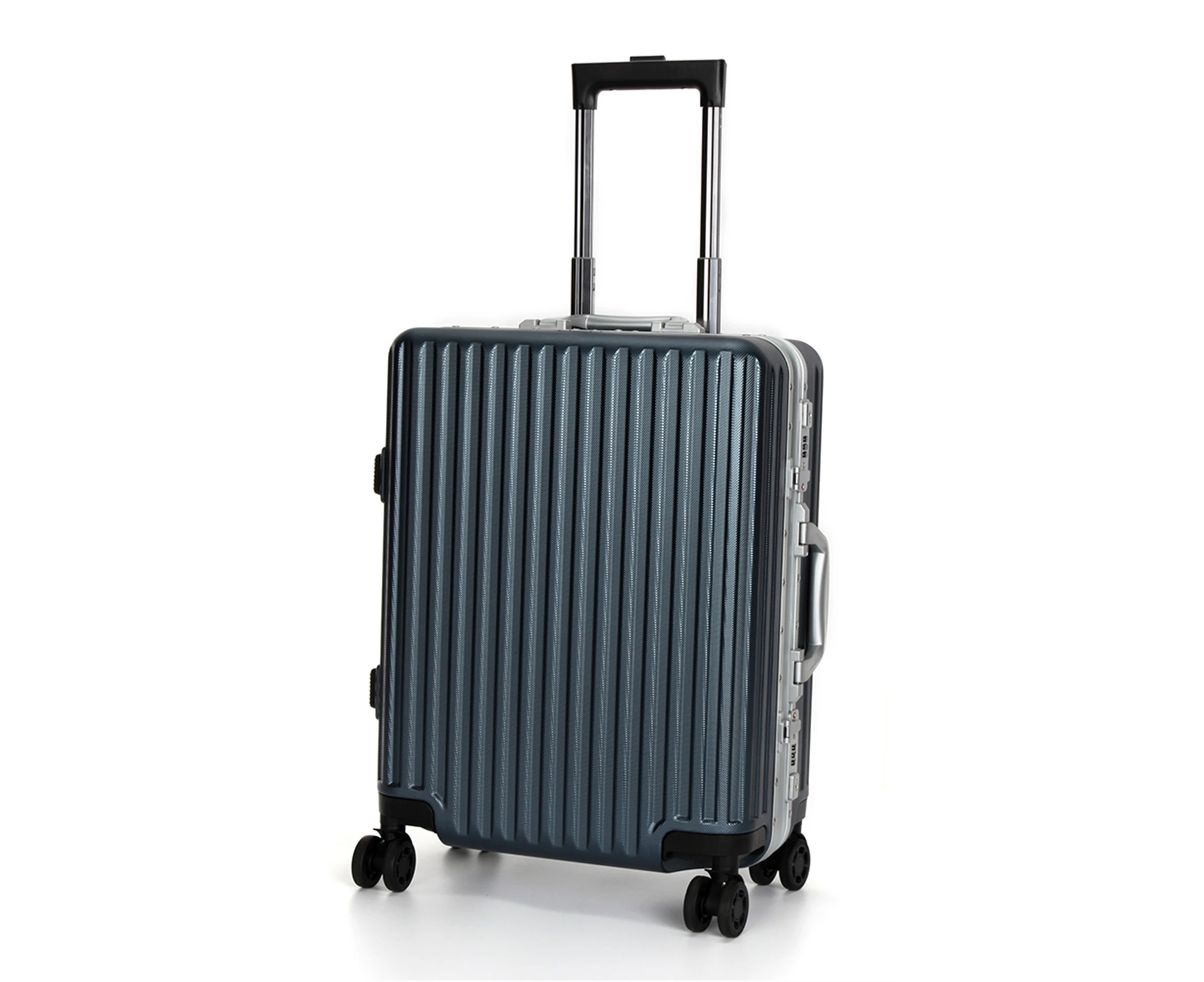 Swiss Aluminium Luggage Suitcase Lightweight with TSA locker 8 wheels 360 degree rolling Carry On HardCase Blue