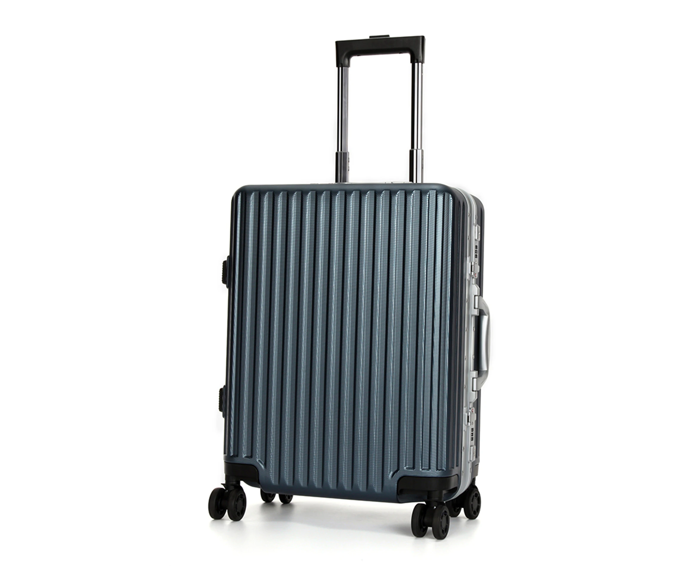 Swiss Aluminium Luggage Suitcase Lightweight with TSA locker 8 wheels 360 degree rolling Check In HardCase Blue