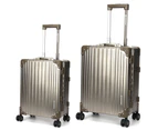 Swiss Full Aluminium Luggage Suitcase Lightweight with TSA locker 8 wheels 360 degree rolling HardCase 2PCS Set Champagne