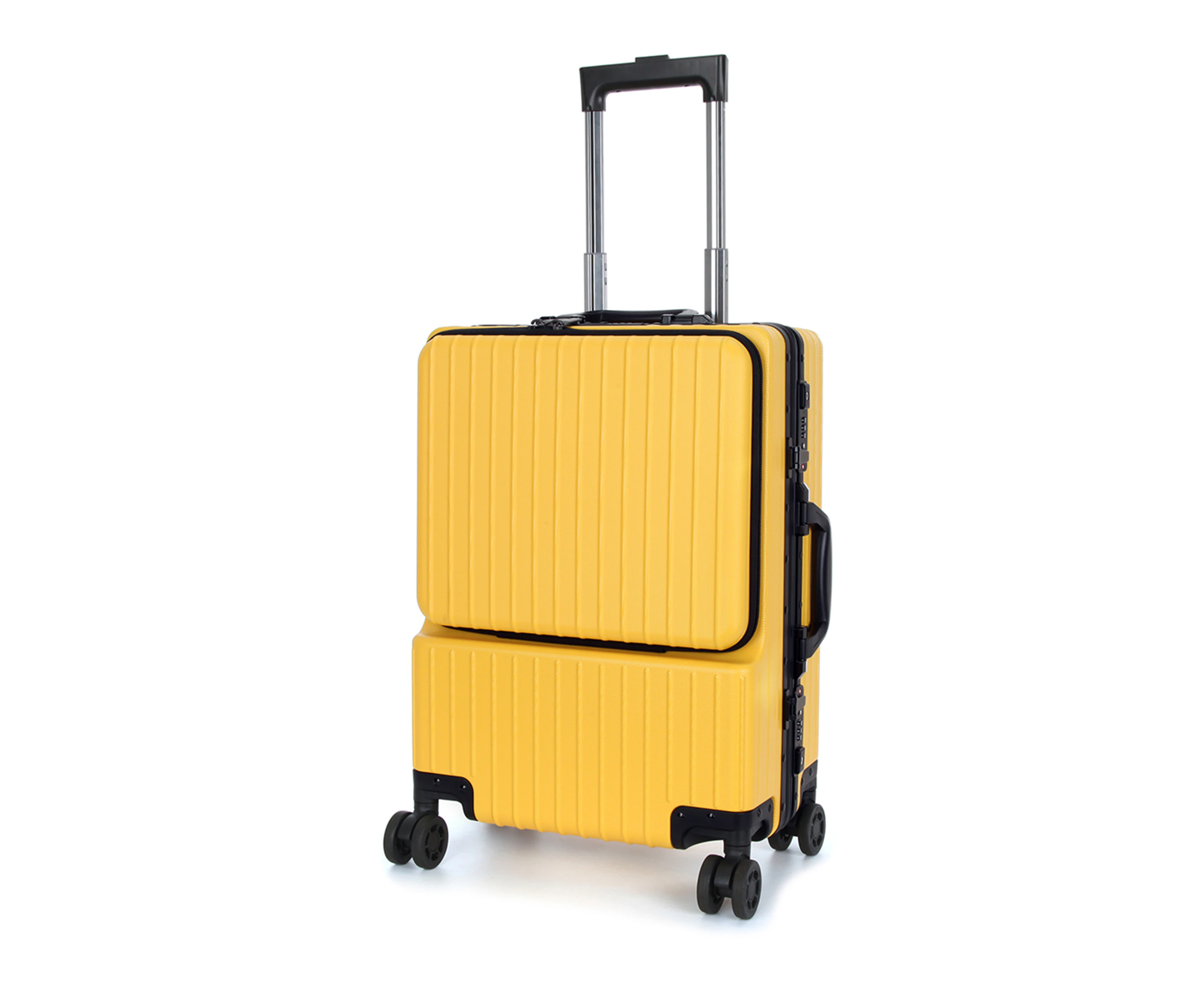 Swiss Aluminium Luggage Suitcase Lightweight with TSA locker 8 wheels 360 degree rolling Carry On HardCase Yellow