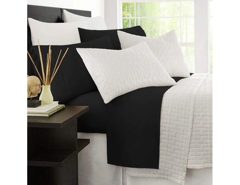 Black Hotel Bedding 1800TC Ultra Soft Sheet Sets Flat & Fitted Sheets with Pillowcase