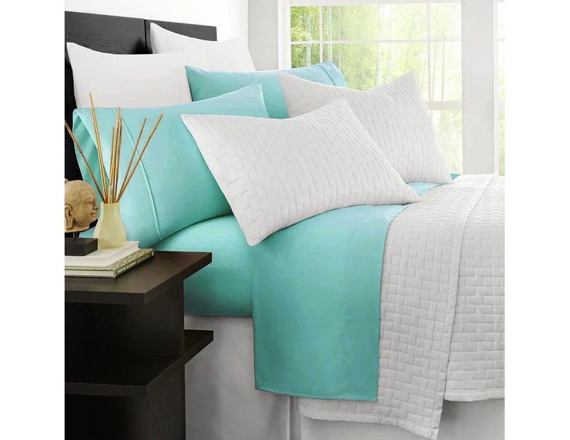Aquamarine Hotel Bedding 1800TC Ultra Soft Sheet Sets Flat & Fitted Sheets with Pillowcase