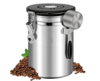 Airtight Stainless Steel Coffee Canister, Coffee Bean Storage Container Jar for Beans, Grounds, Tea, Flour, Cereal, Sugar (1.8L) - Silver