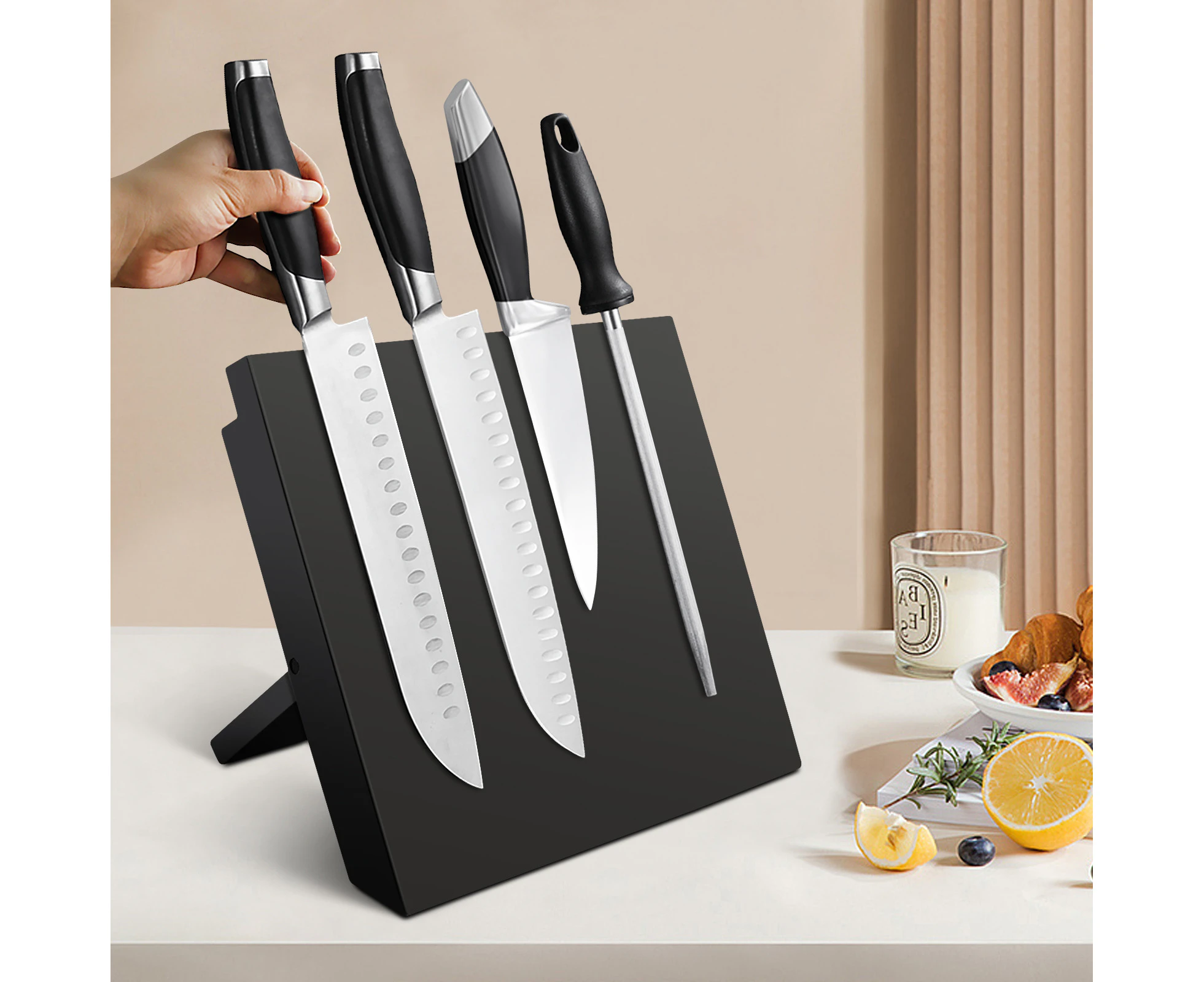 Knife holder Magnetic Block Stand Foldable Kitchen Tools Storage Rack Black