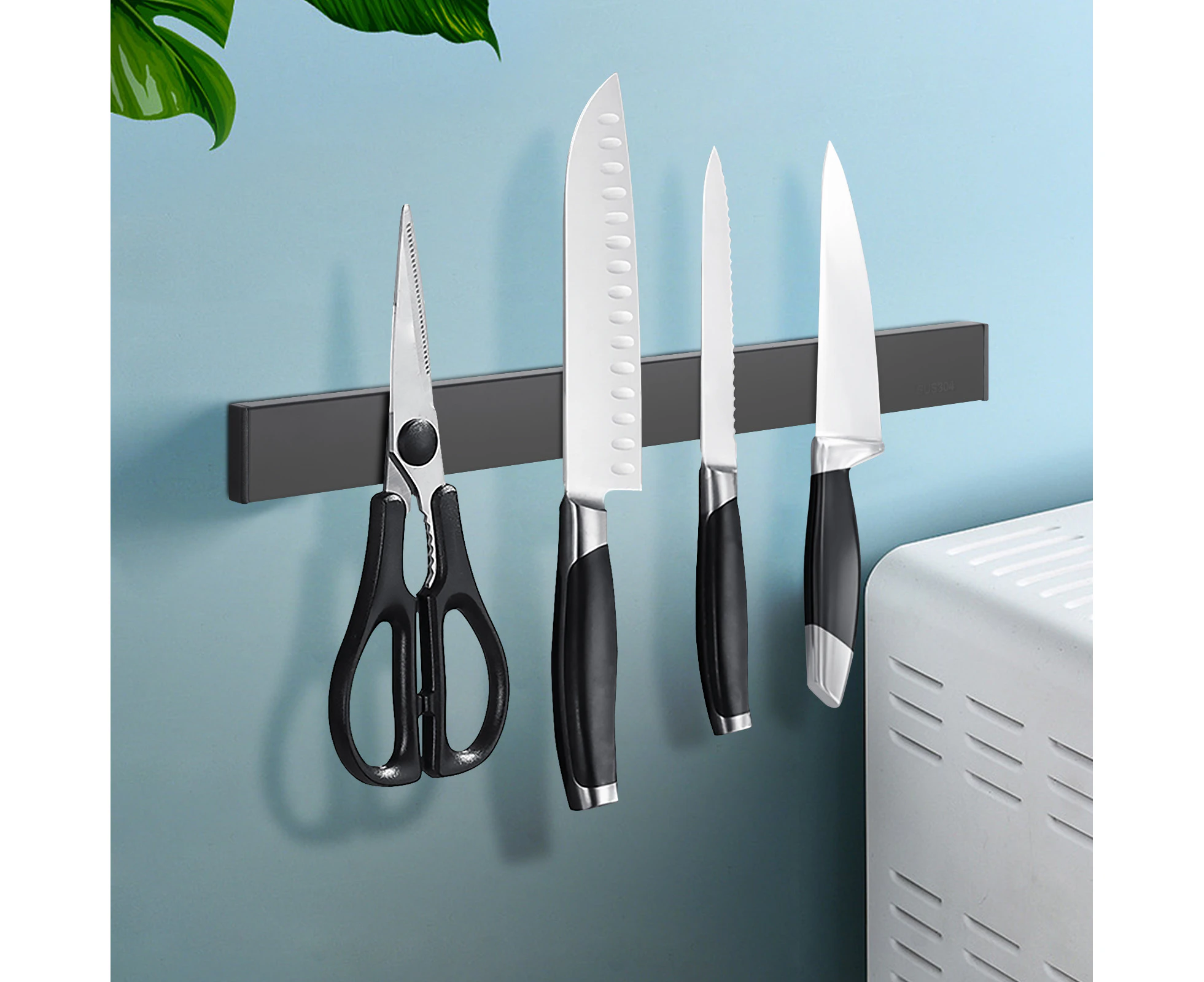 30cm Stainless Steel Knife holder Magnetic Wall Kitchen Tools Shelf Utensil Storage Rack Black