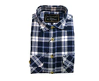 Men's Flannelette Shirt 100% Cotton Check Authentic Flannel Long Sleeve Vintage - Navy Check
