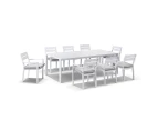 Outdoor Capri 8 Seater Rectangle Aluminium Dining Setting With Santorini Chairs In White - Outdoor Aluminium Dining Settings - White with Olefin Grey