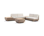 Outdoor Acapulco Package B Outdoor Wicker And Teak Lounge Setting With Coffee Table - Brushed Wheat, Cream cushions - Outdoor Wicker Lounges
