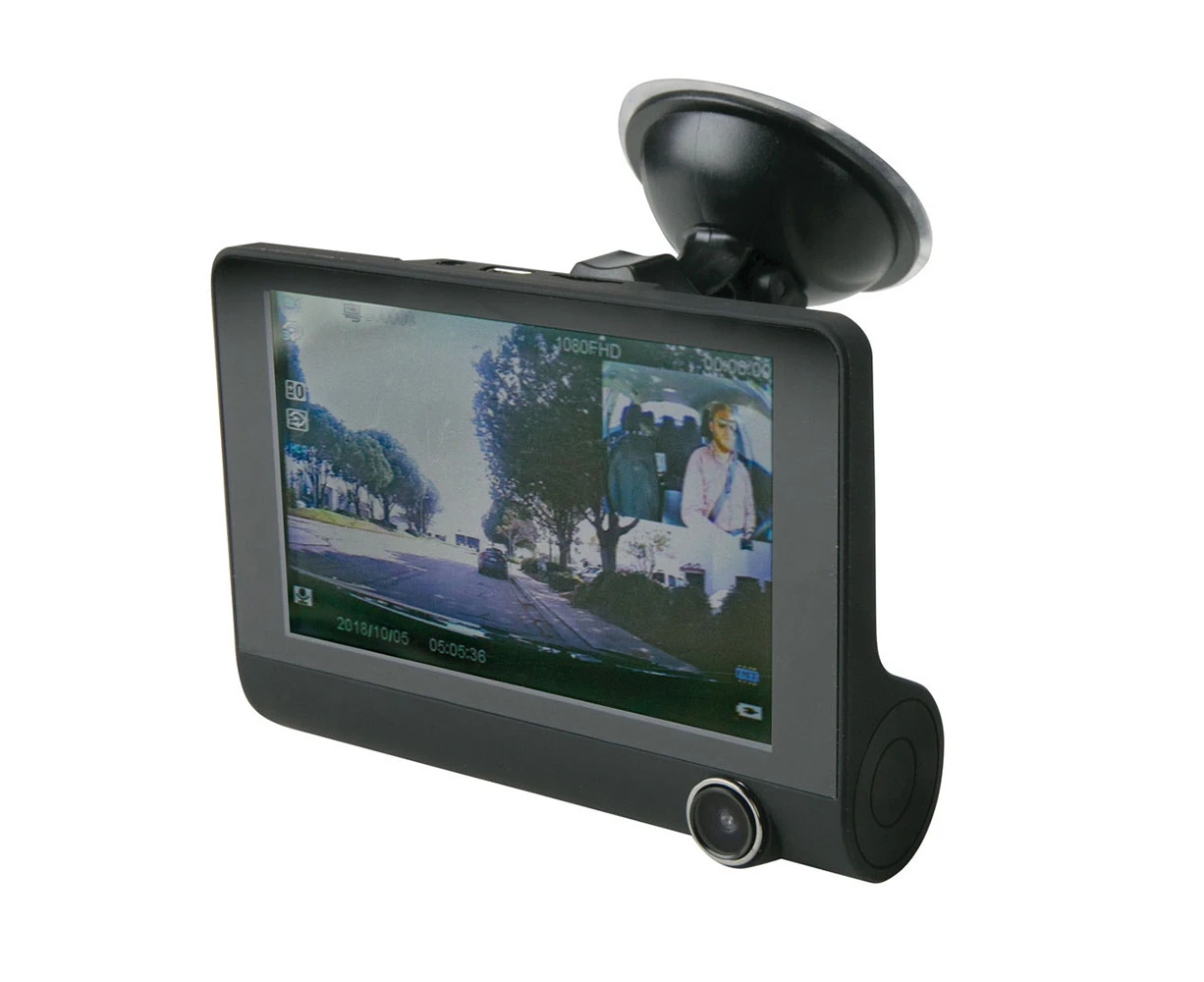 Scosche Dash Cam, Front 1080P & Cabin 720P, 4" Screen, 16Gb Sd