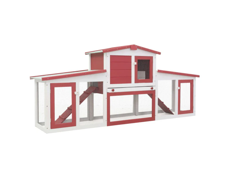 vidaXL Outdoor Large Rabbit Hutch Red and White 204x45x85 cm Wood