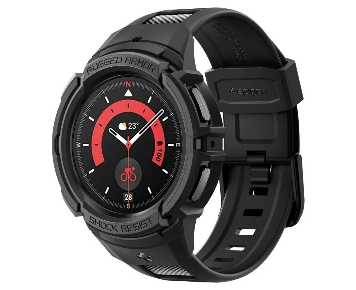 SPIGEN Galaxy Watch 5 Pro 45mm Case, Genuine SPIGEN Rugged Armor Pro Band Cover for Samsung - Black