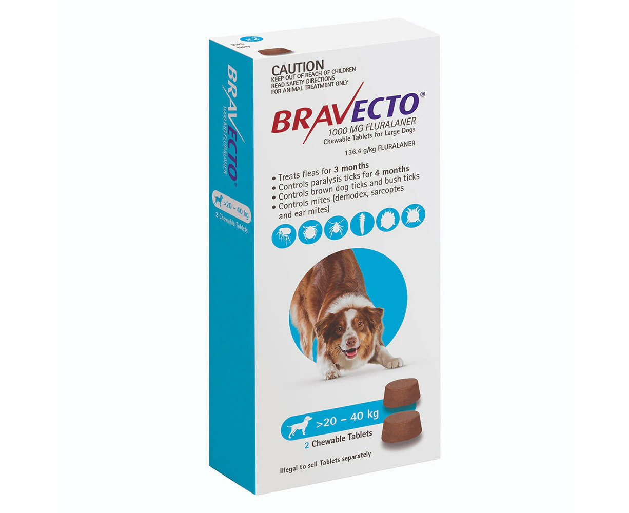 Bravecto Dog Chew 20-40kg Blue 2 Pack