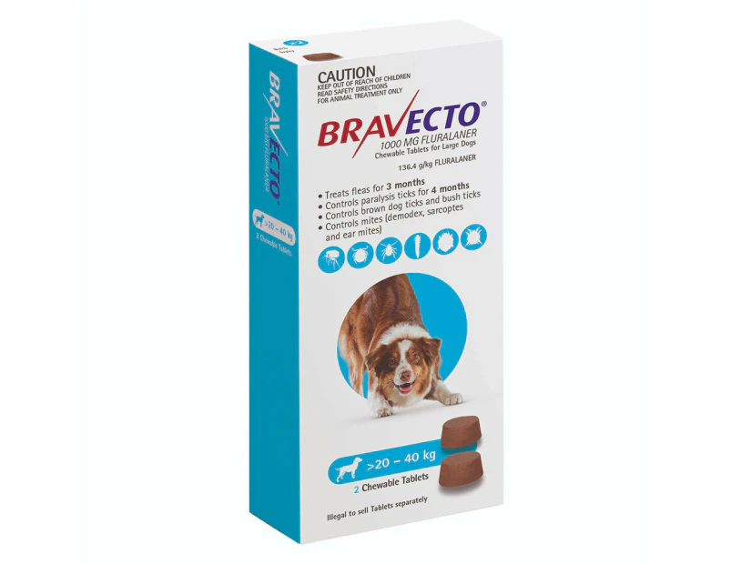 Bravecto Dog Chew 20-40kg Blue 2 Pack