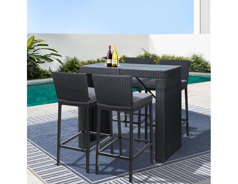 Gardeon 5-Piece Outdoor Bar Set Dining Table Stools Wicker Patio Setting