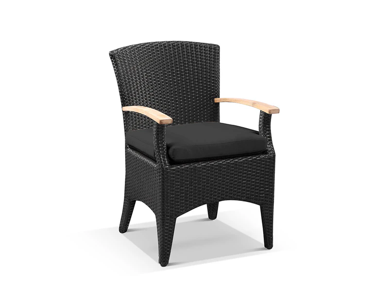 Outdoor Kai Outdoor Wicker And Teak Dining Arm Chair - Charcoal with Denim - Outdoor Wicker Chairs