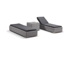 Outdoor Breeze Outdoor Wicker Sun Lounge Set With Side Table In Half Round Wicker - Outdoor Sun Lounges - Brushed Grey and Denim cushion