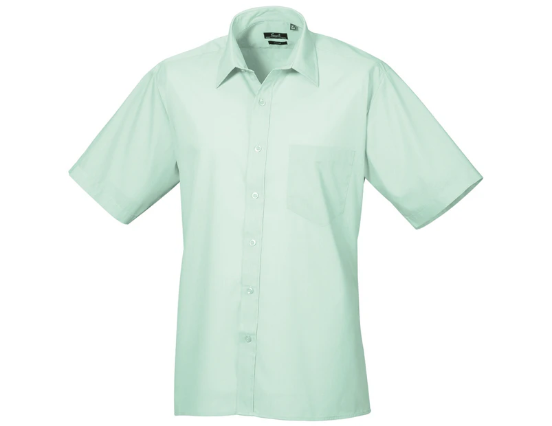 Premier Mens Short Sleeve Formal Poplin Plain Work Shirt (Aqua) - RW1082