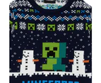Minecraft Childrens/Kids Creeper Wool Christmas Jumper (Navy) - NS6893