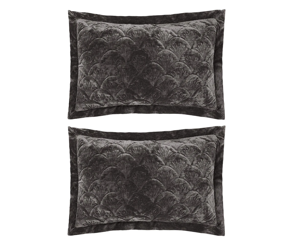 2pc Grace by Linen House Meyer 50x75cm Pillow Sham Cover Pillowcase Set Charcoal