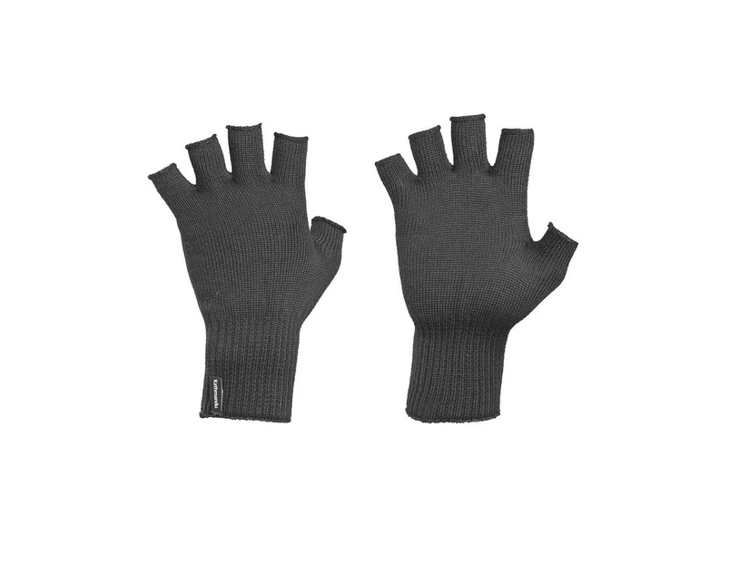 Kathmandu Polypro Thermal Knitted Warm Winter Fingerless Gloves  Unisex - Black on Black