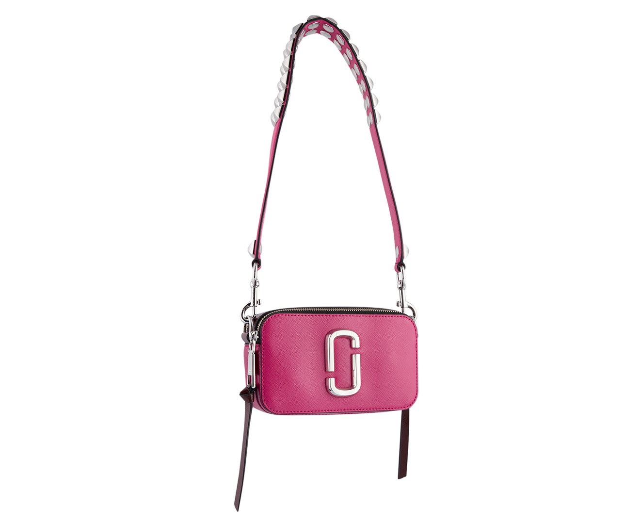 Pink Snapshot Studded Leather Cross Body Bag In Magenta Multi