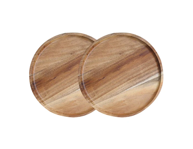 2 Pack Acacia Wood Dinner Plates, Round Wood Plates, Easy Cleaning & Lightweight for Dishes Snack, Dessert 13cm
