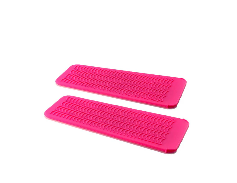 2 Pack Heat Resistant Silicone Mat Pouch for Flat Iron, Curling Iron,Hair Straightener,Hair Curling Wands,Hot Hair Tools (Black&Black)Hot Pink&hot Pink