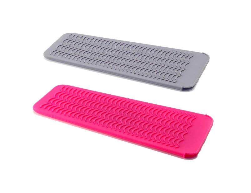 2 Pack Heat Resistant Silicone Mat Pouch for Flat Iron, Curling Iron,Hair Straightener,Hair Curling Wands,Hot Hair Tools (Black&Black)Grey&hot Pink