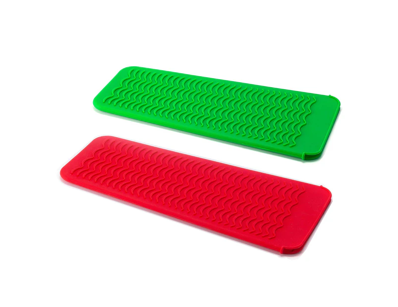 2 Pack Heat Resistant Silicone Mat Pouch for Flat Iron, Curling Iron, Hair Straightener, Hair Curling Wands, Hot Hair Tools (Black&Black)Green&red