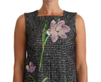 Dolce  Gabbana Gray Houndstooth Floral Appliqué Shift Mini Dress