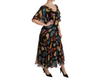 Dolce  Gabbana Black Sea Shells Maxi A-line Midi Silk Dress