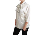 Dolce  Gabbana Beige 3/4 Sleeve Shirt Blouse Silk Top