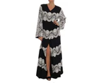 Dolce  Gabbana Black Silk Floral Lace Kaftan Dress