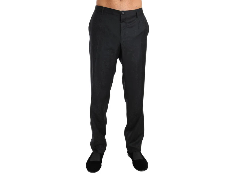 Dolce  Gabbana Gray Cotton Patterned Formal Trousers