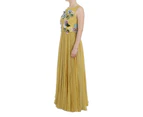Dolce  Gabbana Yellow Silk Crystal Applique Shift Dress