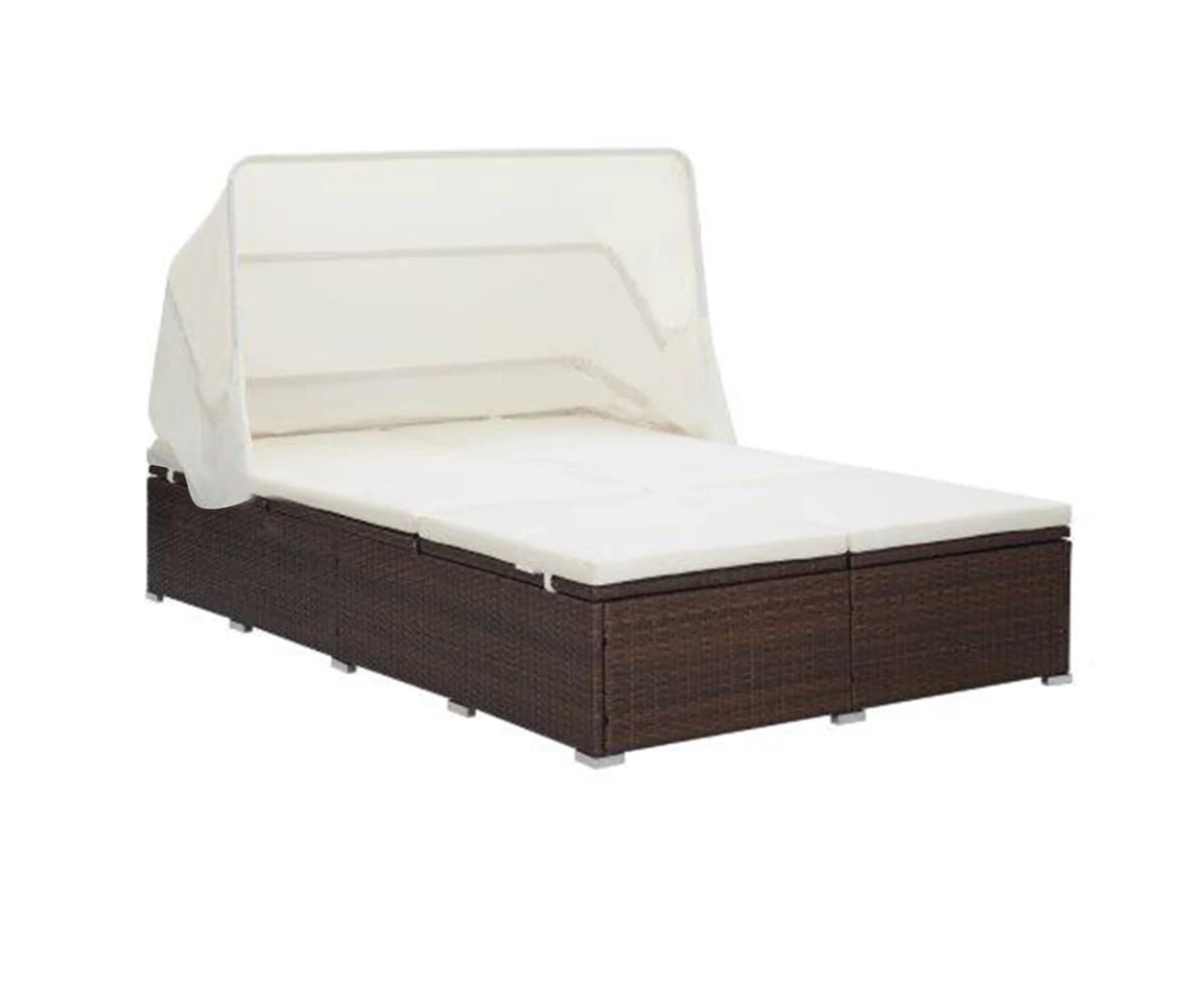 2-Person Sunbed with Cushion Poly Rattan Brown