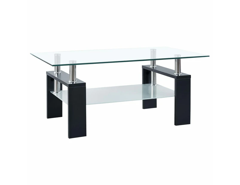 vidaXL Coffee Table Black and Transparent 95x55x40 cm Tempered Glass