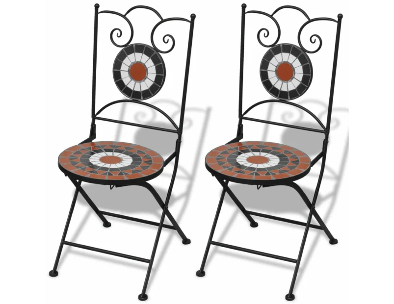 vidaXL Folding Bistro Chairs 2 pcs Ceramic Terracotta and White