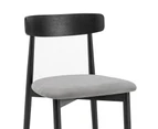 Finn Set of 2 Black Oak Dining Chairs Grey Fabric Seats